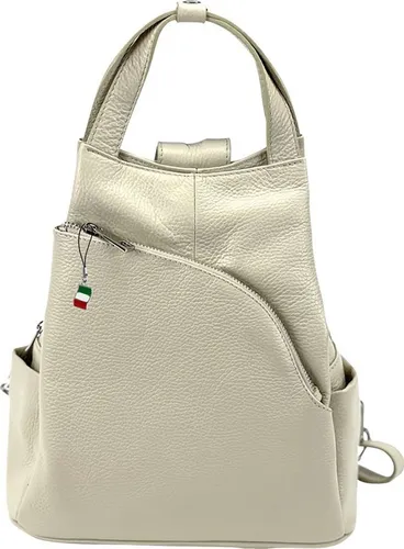 Florence Streifen Reißverschluss Cityrucksack - Beige Leder - Stylischer Cityrucksack für Damen aus echtem Leder mit großem Hauptfach und verstellbaren Tragegurten. Perfekt für den täglichen Gebrauch und modisch im Trend.