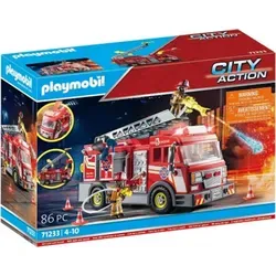 PLAYMOBIL Feuerwehrauto Version 2023 - Mehrfarbig, mit beweglicher Leiter und Wasserpfeil für spannenden Feuerwehr-Spaß