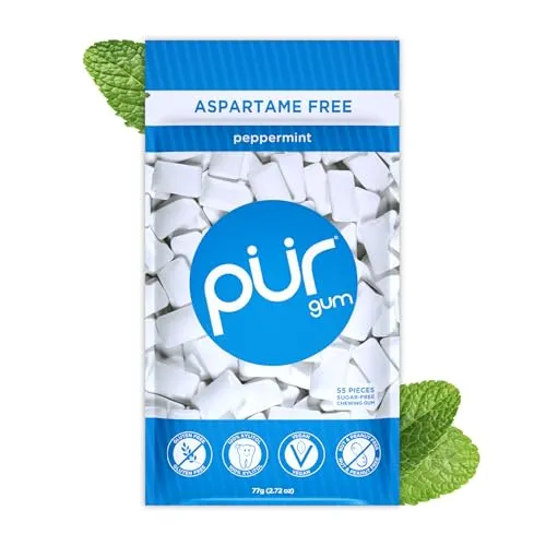 Pur Gum | Zuckerfreier Kaugummi | 100% Xylit | Vegan, Aspartamfrei, Glutenfrei & Diabetikerfreundlich | Natürlicher Kaugummi Mit Peppermint-Geschmack, 55 Stück (1er Pack)