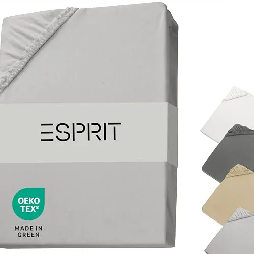 Esprit Jersey Spannbettlaken 140x200cm grau - Premium Spannbetttuch für Boxspringbetten - Hochwertiges Spannbettlaken in grau, passend für Matratzen bis 30 cm. Atmungsaktives Material sorgt für einen angenehmen Schlaf und perfekten Sitz ohne Verrutschen.