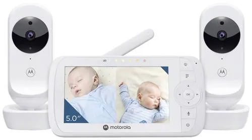 Motorola Nursery VM35-2 Babyphone mit 2 Kameras - Babyphone mit 5,0 Zoll Farbdisplay, Nachtsicht und geteiltem Bildschirm für die Überwachung mehrerer Kinder; integrierte Wiegenlieder und Raumtemperaturanzeige für zusätzlichen Komfort.