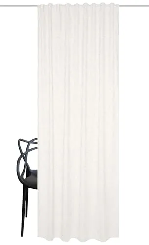 HOME WOHNIDEEN Fertigschal Teddy, wollweiß, 245 x 135 cm - Moderne Woll-Optik mit intelligenter Thermo-Rückseite, schützt vor Wetterextremen. Flexibel mit Kombiband an Gardinenstange oder -schiene anbringbar.