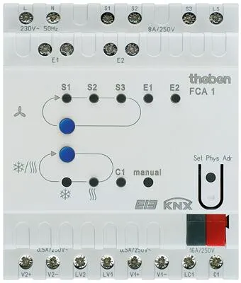 Theben FCA 1 KNX Fan-Coil Aktor - Effiziente Steuerung für Ihr Heizsystem - Systemgerät zur intelligenten Steuerung von Fan-Coil-Anlagen in 2-Rohr- und 4-Rohr-Systemen, ideal für präzise Temperaturregelung und bis zu drei Lüfterstufen.