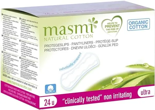 MASMI BIO Slipeinlagen Ultra 100% Bio-Baumwolle, 24 St - Ultra dünne Slipeinlagen aus 100% Bio-Baumwolle für hohen Tragekomfort. Atmungsaktiv und hypoallergen, ideal für empfindliche Haut. Frei von Kunststoffen und Parfümen.
