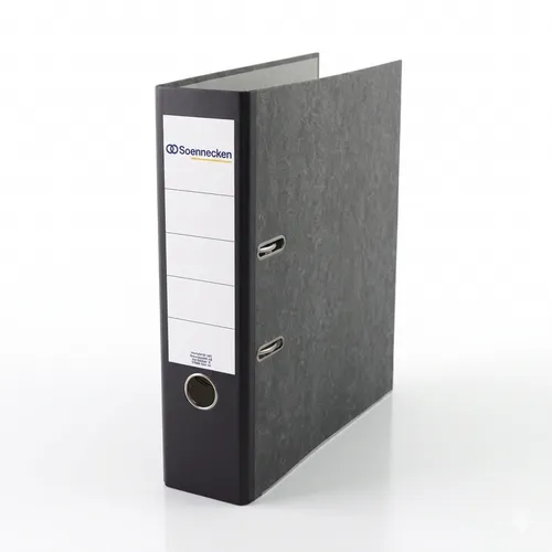 dots Ordner schwarz marmoriert 8,0 cm DIN A4 - Eleganter Ordner in schwarz marmoriert, ideal für DIN A4 Unterlagen, mit praktischen Rückenschild und Griffloch für einfachen Zugriff.