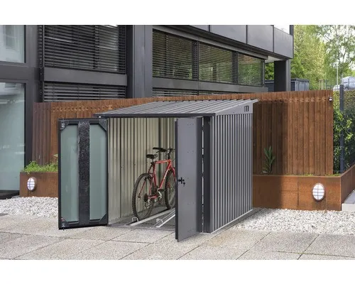 Fahrradgarage für 3 Fahrräder - Stabiler Unterstand - Handgartengeräte-Zubehör: Aus robustem Stahlblech, idealer Schutz vor Wetterbedingungen mit abschließbarer Doppel-Fronttür und guter Luftzirkulation durch Belüftungsgitter.