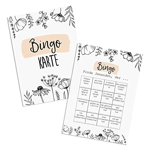 Bingokarten FLOWERS Hochzeitsbingo Spiel, Hochzeitsspiel  50