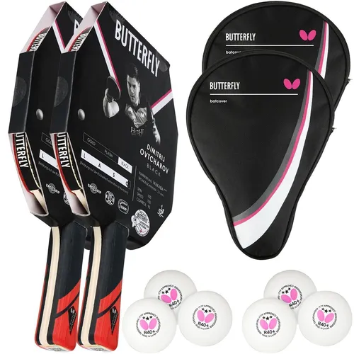 Butterfly 2x Dimitrij Ovtcharov Black Schläger Set - Tischtennisschläger Set für Allround-Spieler, inklusive 2 Schläger, 2 Hüllen und 6 Bällen – ideal für ambitionierte Spieler.