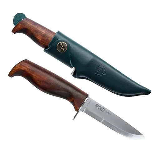 Helle Pfadfinder Messer Speider – Robustes Gürtelmesser - Gürtelmesser mit rostfreiem Stahl 12C27, Fingerschutz und elegantem Maserbirke-Griff, perfekt für Outdoor-Abenteuer.
