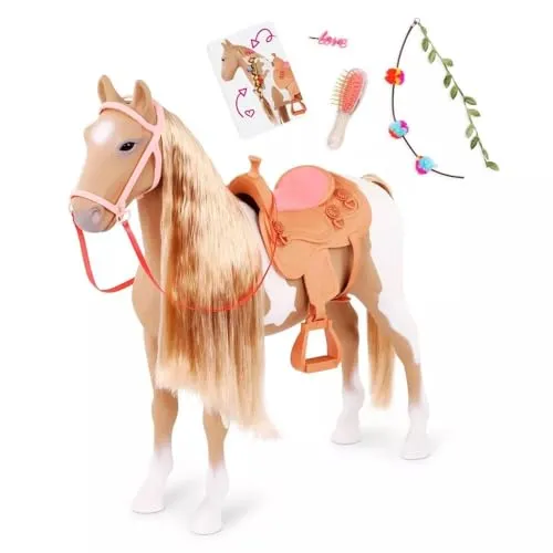 Our Generation - Palomino Haarspielpferd mit Styling-Accessoires - 50,8 cm großes Haarspielpferd für kreative Stylings! Inklusive Sattel, Zaumzeug und Bürste. Perfekt für Kinder ab 3 Jahren, um eigene Geschichten zu entwickeln und Spaß zu haben!