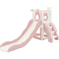 Joyz 3in1 Kinderrutsche Rosa mit Spielturm & Basketballkorb - Vielseitiger Spielturm mit Rutsche und Basketballkorb für drinnen und draußen. Stabiles Design, einfacher Aufbau und drehbares Fernglas sorgen für sicheren Spielspaß für Kinder ab 3 Jahren.