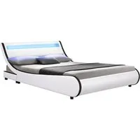 Juskys Polsterbett Valencia (weiß, 180x200cm) - Elegantes Polsterbett mit modernem Design, ideal für 180x200 cm Matratzen. Inklusive stabiler zwei-geteilter Lattenrost und stilvollem Kopfteil mit LED-Beleuchtung.