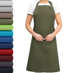 EllaTex Schürze Kochschürze Latzschürze 100% Baumwolle Unisex verstellbar mit Tasche Grillschürze Küche Gastronomie, Farbe: Khaki - dunkelgrün