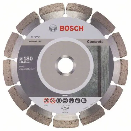 Bosch Diamanttrennscheibe Standard for Concrete 180 mm - Diamantsägeblätter für präzise Schnitte in Beton, 180 mm Durchmesser und 10 mm Segmenthöhe für hohe Leistung und Langlebigkeit.