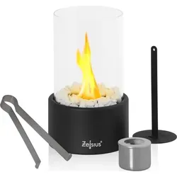 Zelsius Tischkamin für Indoor und Outdoor | Schwarz | Ø 16,5 x 27 cm - Stylischer Zelsius Tischkamin für drinnen und draußen. Ideal für stimmungsvolle Abende auf Terrasse oder Balkon. Flexibel einsetzbar dank rauchfreier Verbrennung. Mit robustem Design und hitzebeständigem Glas – für entspannte Momente!