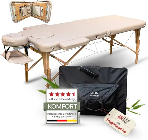 ZEN Massageliege Massagetisch Massagebank Therapieliege mobil klappbar Creme