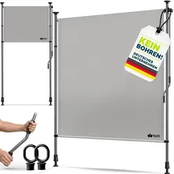 tillvex® Klemmmarkise Senkrechtmarkise 120x310cm Grau - Markise ohne Bohren für Balkon, Terrasse oder Garten – wetterfest und stufenlos höhenverstellbar mit Handkurbel für optimalen Sicht- und Sonnenschutz.