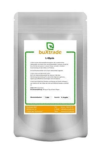 Glycin Pulver 100 g - L-Glycin für Muskelaufbau - Verzweigtkettige Aminosäuren (BCAA) - 100 g reines Glycin im wiederverschließbaren Aluminiumbeutel, ideal für den Muskelaufbau und sicher verpackt.