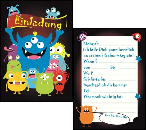Kinder Geburtstag Einladungskarten Karte Einladung Party Monster Monsterparty 6