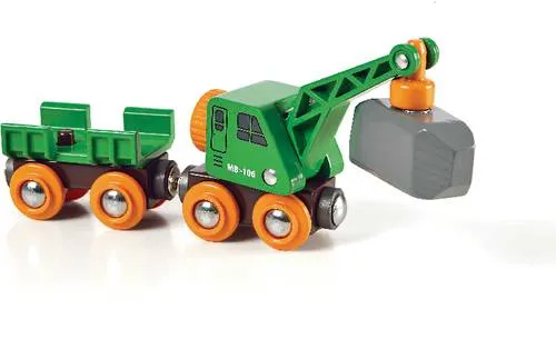 Brio 33698002 Grüner Kranwagen mit Anhänger - Kräne-Spielzeug für Kinder, 360 Grad drehbar mit robuster Kurbel und Magnet für einfaches Auf- und Abladen. Ideal für kleine Bauprojekte ab 3 Jahren.