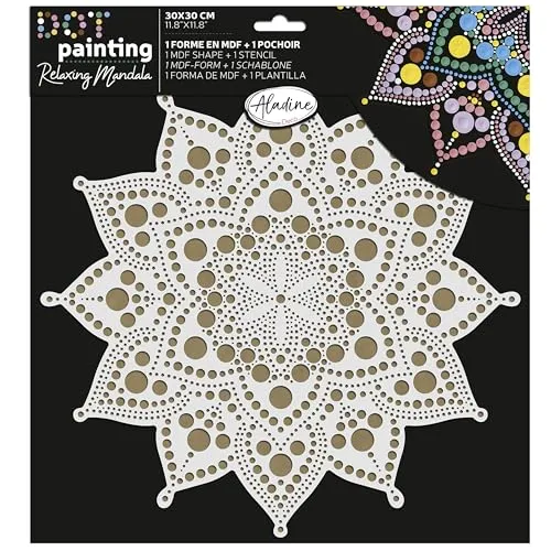 Aladine - Mandala-Mal-Set 30 cm - Dot-Malerei-Set mit Mandala-Schablone & Ständer aus Holz - für Teenager und Erwachsene