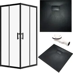 SET Duschkabine + Duschwanne 90x90 cm - Elegante Lösung für Ihr Badezimmer - Duschkabinen-Set mit 6 mm gehärtetem Nano-Glas für leichte Reinigung und langlebiger Duschwanne in Steinoptik. Perfekt für stilvolle Badezimmergestaltung.