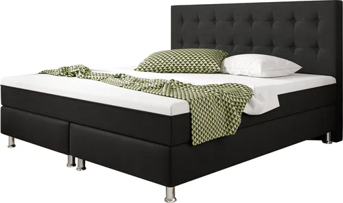 Boxspringbett Köln Plus mit integriertem Topper 180x200 Webstoff Schwarz