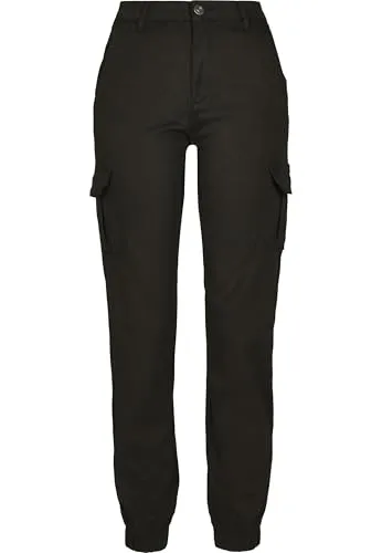 Urban Classics Damen High Waist Cargo Pants, Schwarz, Größe 32 - Damen-Hosen mit hohem Bund für optimalen Tragekomfort und voluminösen Cargo-Taschen für einen trendigen Look.