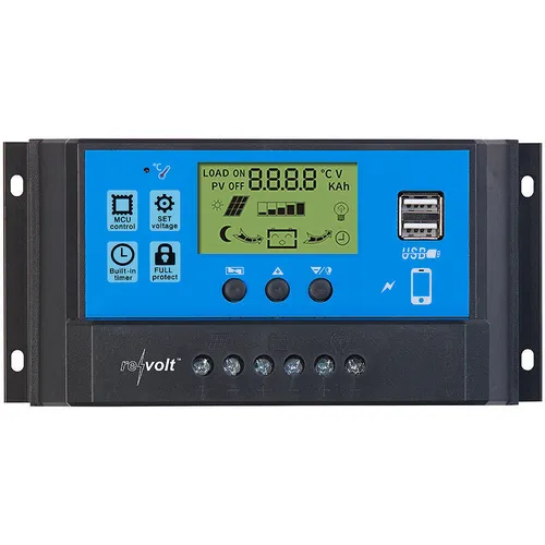 revolt Solar Charge Controller: 40A Solar-Laderegler für 12/24-V-Akkus mit USB-Ports - Controller für Xbox Series X & S, ideal für effizientes Laden von 12/24-V-Batterien und gleichzeitiges Laden von 2 USB-Geräten.