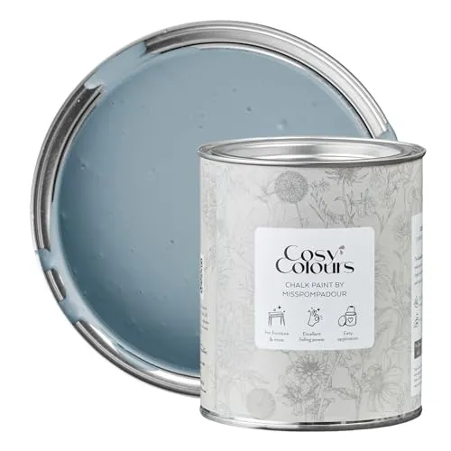 MissPompadour Kreidefarbe für Möbel blau 750ml, Twilight Blue - Holzfarbe, Holzlack matt innen - Möbellack, Möbelfarbe ohne Schleifen - Kreidefarbe für Holz - CosyColours