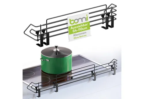 BOMI Herdschutzgitter Mowi - Ausziehbar und Spülmaschinenfest - Herdschutz für Kinder von 64-110 cm, ohne Bohren anbringbar. Extrem stabil, sicher und leicht zu reinigen - ideal für Familien mit Kleinkindern.