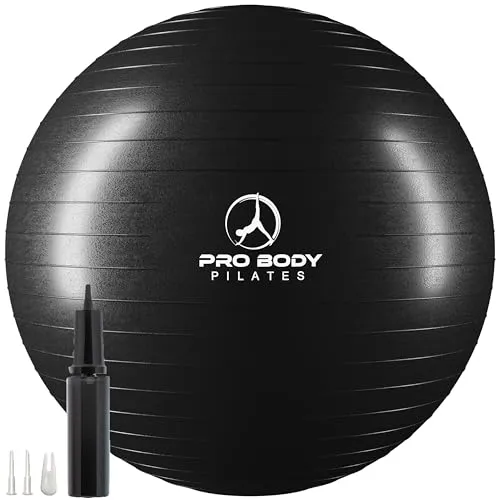 ProBody Pilates Ball, Gymnastikball, Yogaball, Stabilitätsballstuhl, mehrere Größen, Geburtsball in Fitnessstudioqualität für Schwangerschaft, Fitness, Training zu Hause (schwarz, 65 cm)