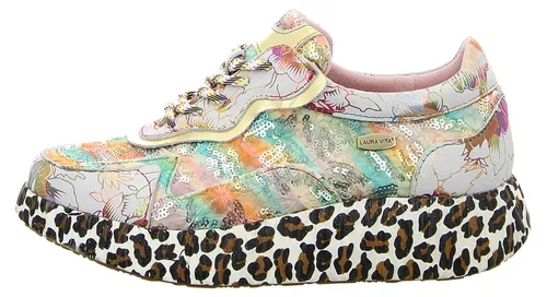 LAURA VITA Damen Sneaker Beige Bunt Größe 38 EU - Sportliche Damen Sneaker in buntem Design, ideal für den Alltag. Aus hochwertigem Leder und Textil gefertigt, bieten sie Komfort und einen modernen Look. Perfekt für Streetwear und Freizeitaktivitäten.