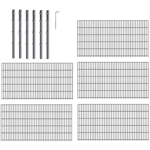 Alberts Doppelstabmattenzaun Grundset 10 m x 80 cm - Gartenzäune, robustes Set mit 6 Pfosten und 5 Zaunelementen, inklusive Kniekissen für bequeme Gartenarbeit.
