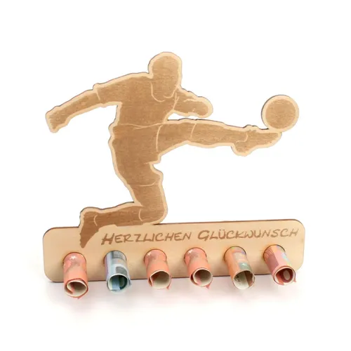 Geldgeschenk "Fußball" zum Geburtstag - Geldscheinhalter aus Holz