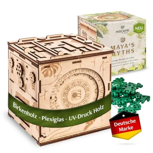INSCAPE Maya´s Myths - Escape Room Spiel Erwachsene - XL Rätselbox Holz - Escape Box - 3D Puzzle Box - Knobelspiele für Erwachsene - Geburtstagsgeschenk für Erwachsene - Geschenkbox - Cluebox