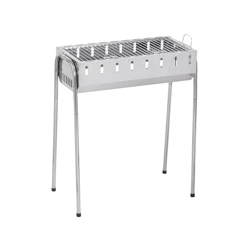 GLÜHZONE SG 300 - Schaschlik Grill Edelstahl – Mangal Holzkohlegrill (kompakter, mit abnehmbaren Beinen, inkl. 8 Spieße, 56x26 cm Grillfläche) - mobiler Grill für Garten, Balkon & Camping