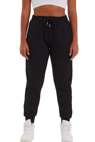 COMEOR Jogginghose Damen Baumwolle – Sporthose Frauen Trainingshose,Yogahose, Freizeithose Lang, Bequeme Laufhose mit Elastischem Rippbündchen, Jogging Sweatpants (Schwarz, XL)