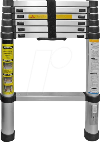 Alu Teleskopleiter 2m - Tragbare Stehleiter für 150kg - Leiter aus Aluminium mit einer maximalen Arbeitshöhe von 2,8 m. Ideal für Handwerker und Heimwerker, wetterfest und stabil.