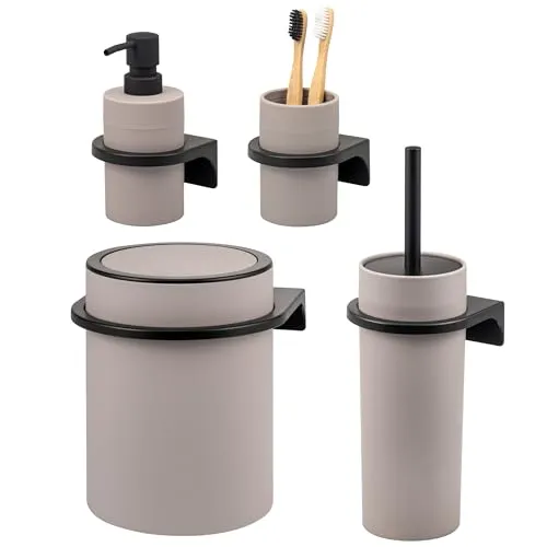 bremermann Badaccessoire-Set SAVONA 4tlg. Soft-Touch - Modernes 4-teiliges Badaccessoire-Set SAVONA in elegantem Taupe. Mit praktischer Wandhalterung zur flexiblen Montage – kleben oder bohren. Ideal für ein aufgeräumtes Bad mit Soft-Touch-Oberfläche und durchdachtem Design.