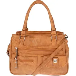 Christian Wippermann große Damen Umhängetasche in Leder Optik (Cognac) - Damen-Schultertaschen in Leder Optik, großzügiger Stauraum mit drei Hauptfächern und vielseitig einstellbarem Trageriemen für optimalen Komfort.