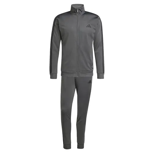 adidas Herren 3 Stripes Tricot Tracksuit in Grau, XXL - Kombination aus Jacke und Hose mit praktischen Taschen und elastischem Bund. Ideal für sportliche Aktivitäten und Freizeit, aus 100 % recyceltem Polyester.