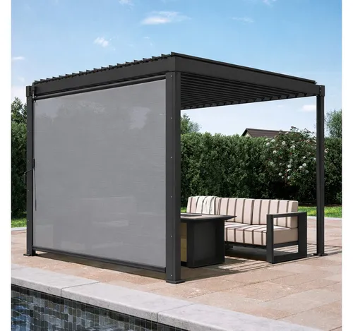 Sonnenrollo für Pavillon 3x3 anthrazit - Außenanbau, perfekte Ergänzung für Pavillons mit Lamellendach, bietet effektiven Schutz vor Sonne und Wind, leicht zu installieren.