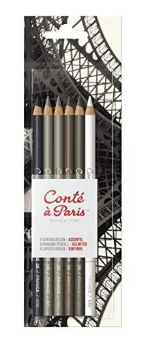 Conté a Paris 50105 Zeichenstifte in Künstlerqualität für kontrastreiches und flächiges Zeichnen, Schreiben und Skizzieren - 6er Set Zeichenstifte