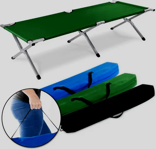 Faltbares Army Feldbett aus Aluminium - klappbares Campingbett & Gästebett (Grün) - Feldbetten & Hängematten, leichtgewichtig und komfortabel mit einer großzügigen Liegefläche von 195 x 65 cm, ideal für Camping oder als mobiles Gästebett.