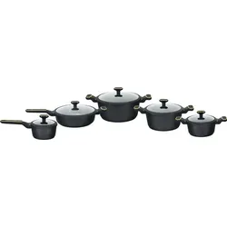 EDENBERG Schwarze Töpfe INDUKTION GLASDECKEL Kochtopf Topfset Keramik und Pfanne ,Gold , EB-5656 Töpfe beschichtet, Kochtopf Set| Kochgeschirr Set - Schwarz