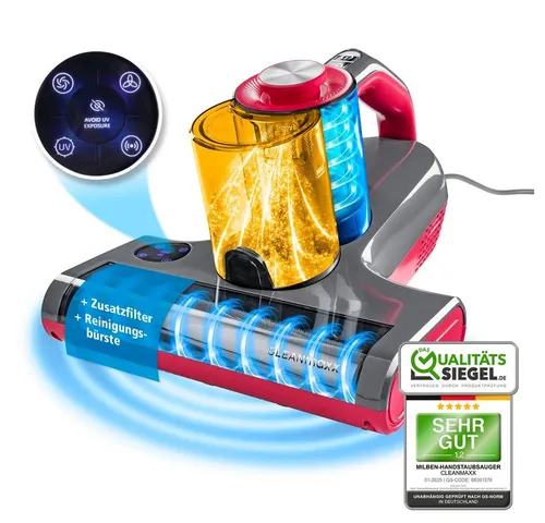 CLEANmaxx Milbensauger mit UV-C-Licht und Rotation Power - Matratzensauger mit HEPA-Filter, entfernt 99,9% aller Milben und Allergene für eine hygienische Schlafumgebung. Ideal für Allergiker dank chemiefreier Sterilisation.