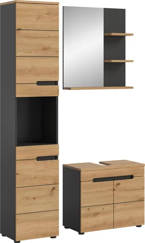 xonox.home Badezimmer-Set Canu 116x193 cm - Badmöbelset in modernem Design mit Artisan-Eiche-Dekor und Basaltgrau, ideal für stilvolle Badezimmer und optimale Funktionalität.