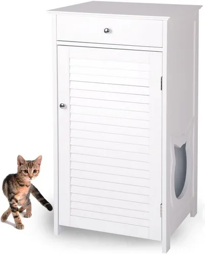 WONDERMAKE Tierhaus Katzenschrank für Katzentoilette - Stilvolles Katzenhaus aus Holz, ideal für die elegante Integration der Katzentoilette in Ihr Zuhause. Höhe: 96 cm, perfekt für große Katzen.