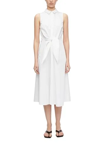 Comma Damen Kleid 2180693 0100 Weiß 36 - Elegantes, tailliertes Kleid mit Hemdkragen und Knopfleiste. Der Bindegürtel sorgt für eine feminine Silhouette und perfekten Sitz.